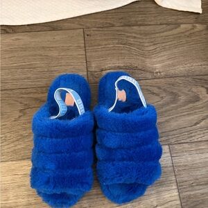 Fluffy Blue Slide Slippers